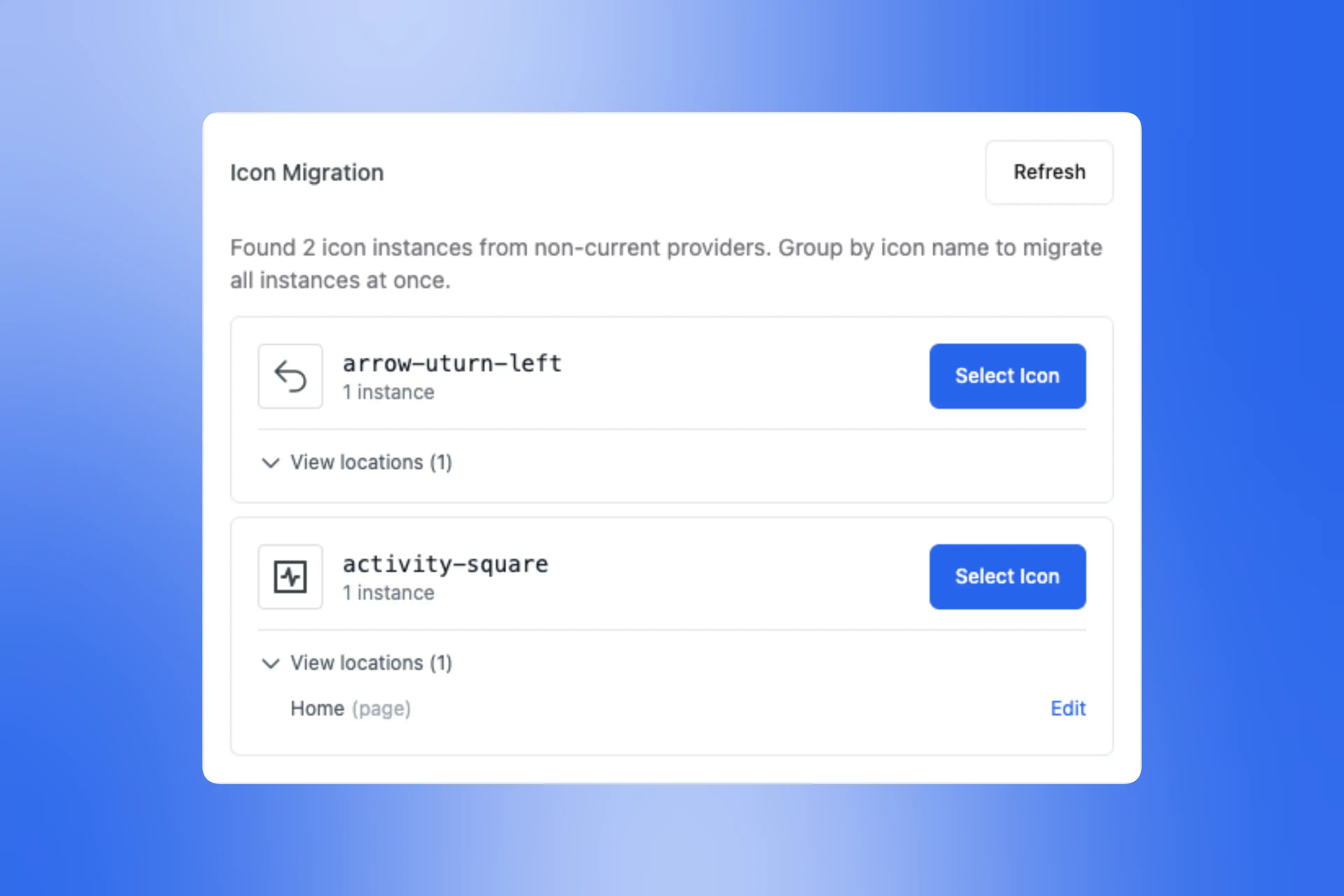 Icon migration tool interface